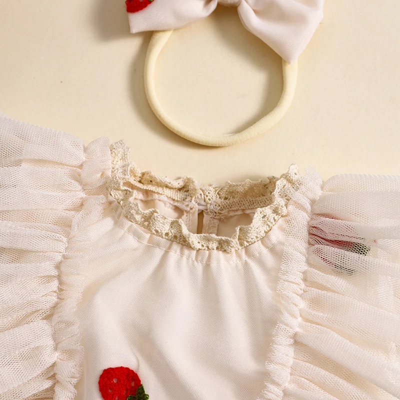 Baby Girl Tulle Princess Romper Dress Embroidery Flying Sleeve Mesh Tulle Jumpsuits For Newborn Clothes