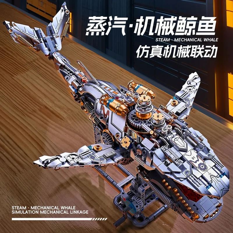 

Механический кит в стиле нео-панк, морские существа, усовершенствованный уровень, сборка строительных блоков, модель, комплект, украшение для комнаты, подарочная игрушка