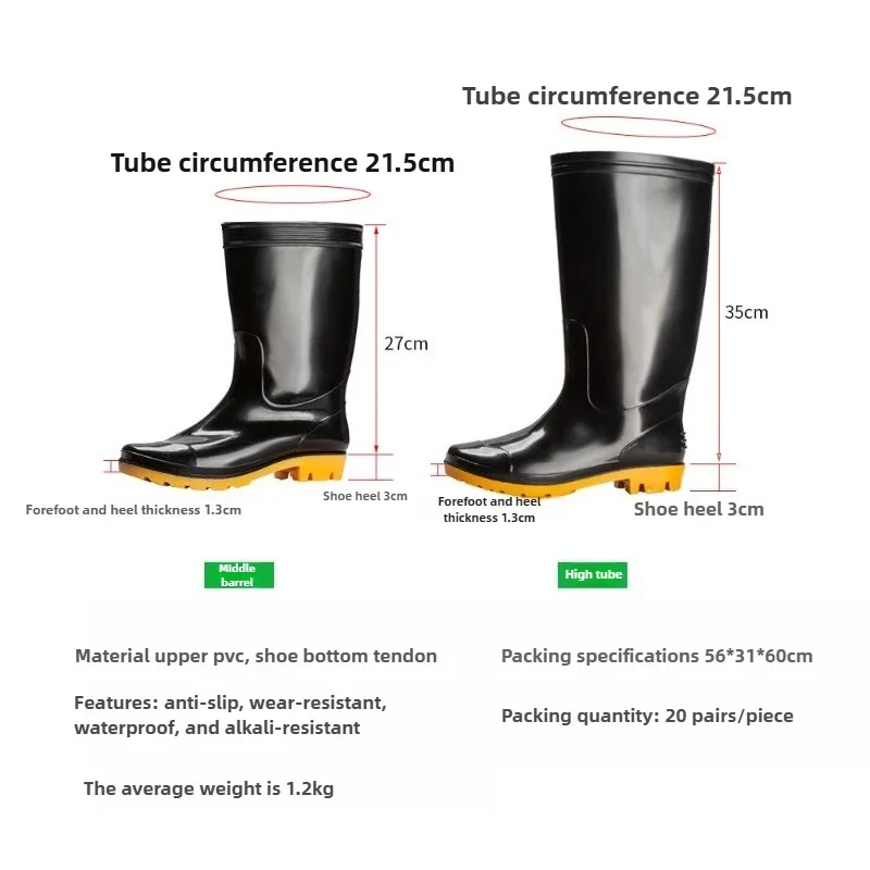أحذية أمان للرجال أحذية المطر البلاستيكية، غير قابلة للانزلاق، مقاومة للماء، سوداء، سميكة ومقاومة للاهتراء Zapatos De Seguridad De Hombre #3