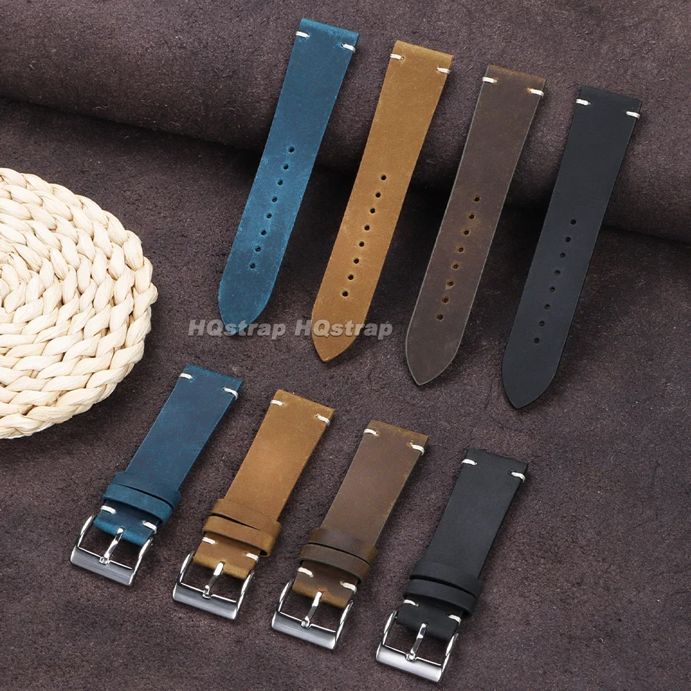 18 20 22mm Calfskin Leather Watchband Sport Replacement Wristband Oil Wax Brown Black Cowhide Strap Men Women Business Bracelet image 6