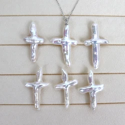 wholesale natural baroque style pearl cross pendant,good luster,sterling sliver chains,adjustable length