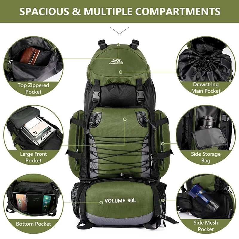 90L Large Travelling Climbing Backpack Men's Women's Luggage Sports Waterproof Hiking Shoulder Bags For Camping Trekking XA864F