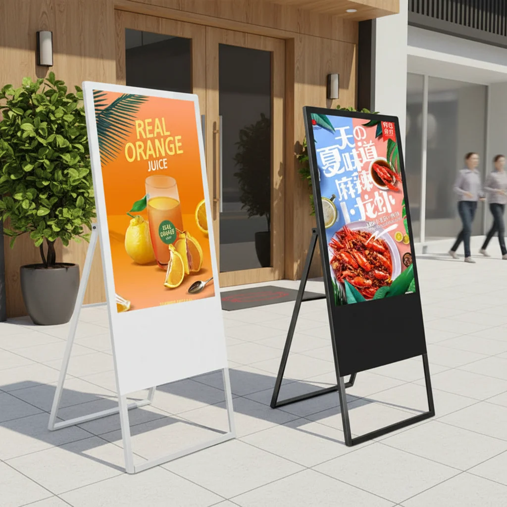 High Brightness 32 43 50 55 Inch 2K 4K LCD Mobile Portable Advertising Display Portable Digital Signage With Speakers