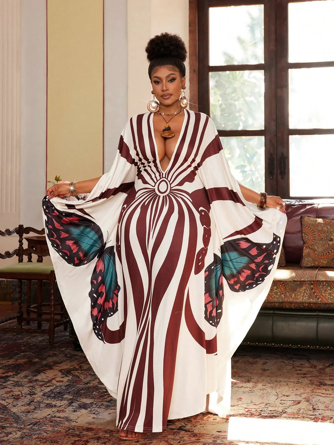 

Plus Size Vintage Elegant Greek Goddess Dress With Butterfly Print