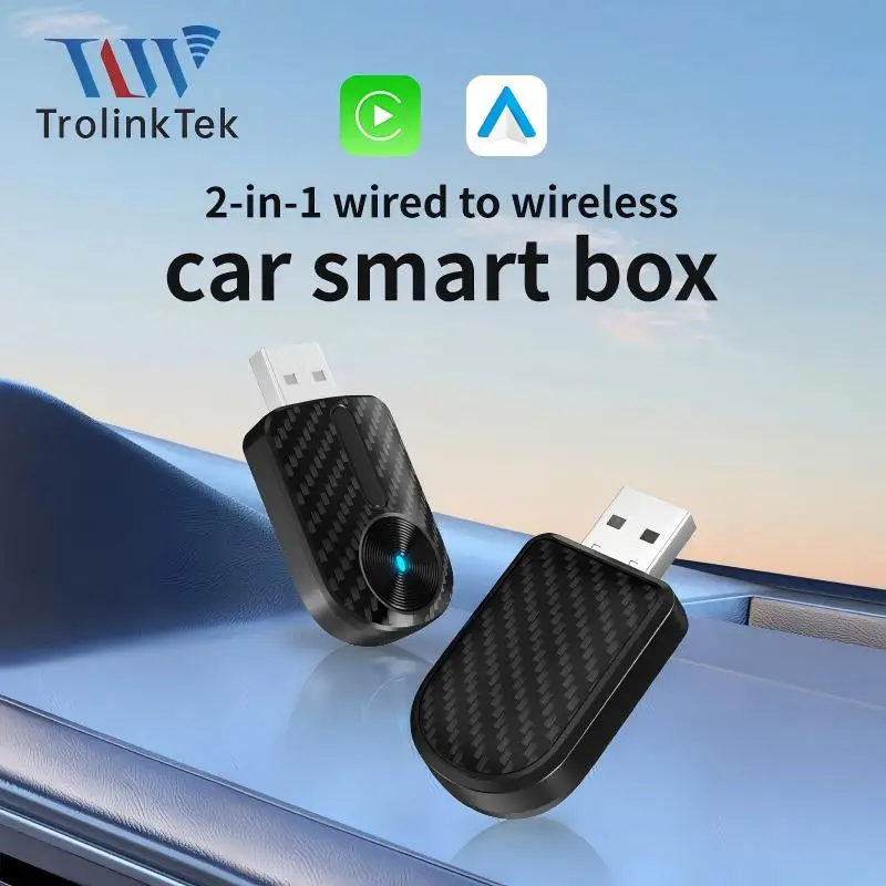 

TrolinkTek 2 in 1 Wireless CarPlay Android Auto Adapter Smart Mini Box TAB01 Converter Wired CP/AA to Wireless CP/AA Plug&Play