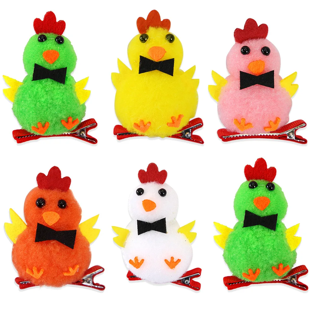 Cute Stuffed Chick Hairpin Easter Party Decoration Colorful Chicken Headdress for Kids Hen & Duckbill Clip Festive Accessories