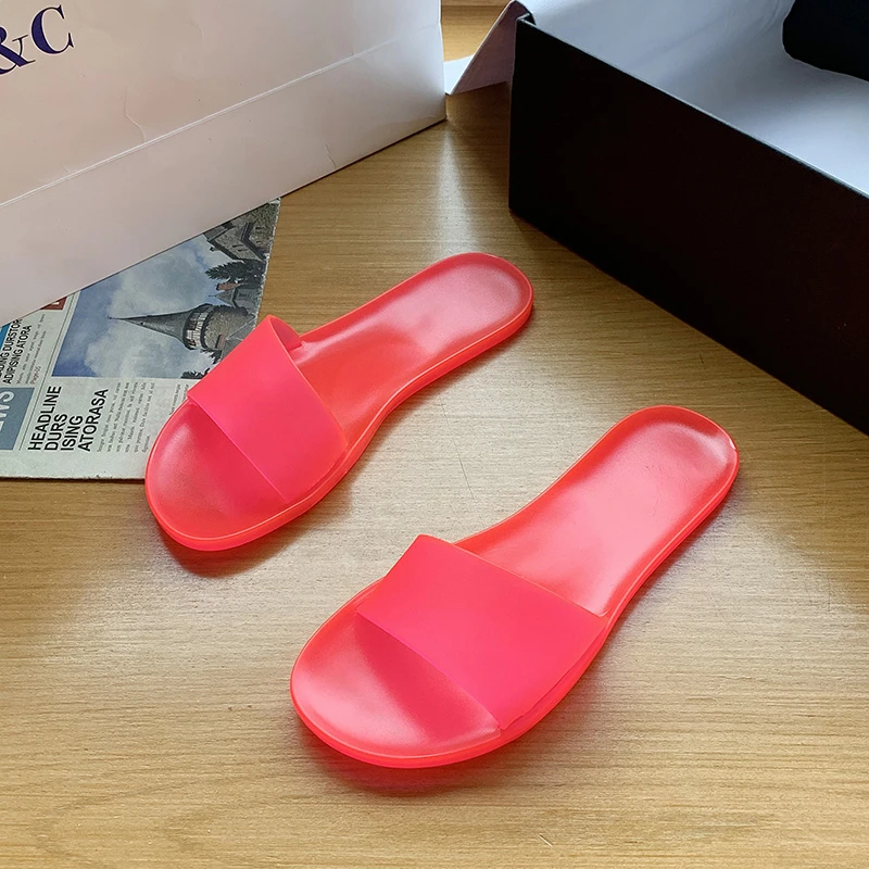 Summer New Large Size Plastic Women\'s Shoes Flat Solid Color Fashion Round Toe Open Toe Comfortable Sandals and Slippers Women