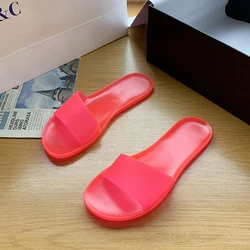 Summer New Large Size Plastic Women's Shoes Flat Solid Color Fashion Round Toe Open Toe Comfortable Sandals and Slippers Women