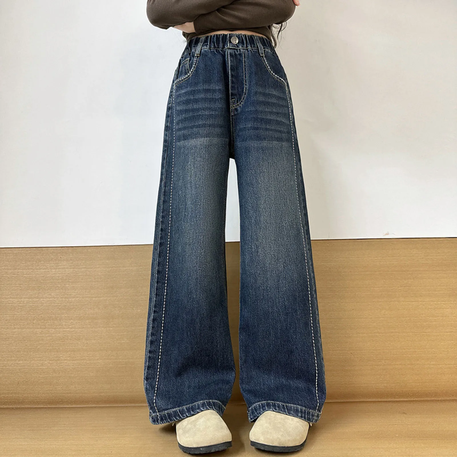 

Cat Pajamas for Girls Girls Jeans For Older Children Retro Embroidered Wide Leg Pants Straight Trousers Infant Pants for Girls