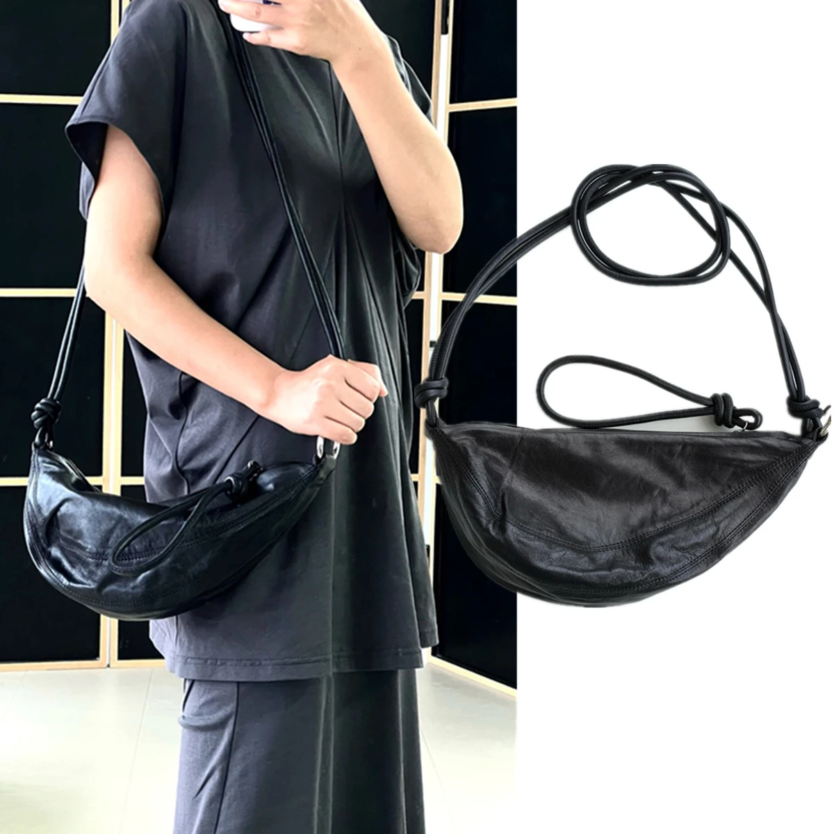 

Dave&Di Fashion Blogger Vintage Sheepskin Crescent Shoulder Crossbody Bag Women Minimalist Leather Bag