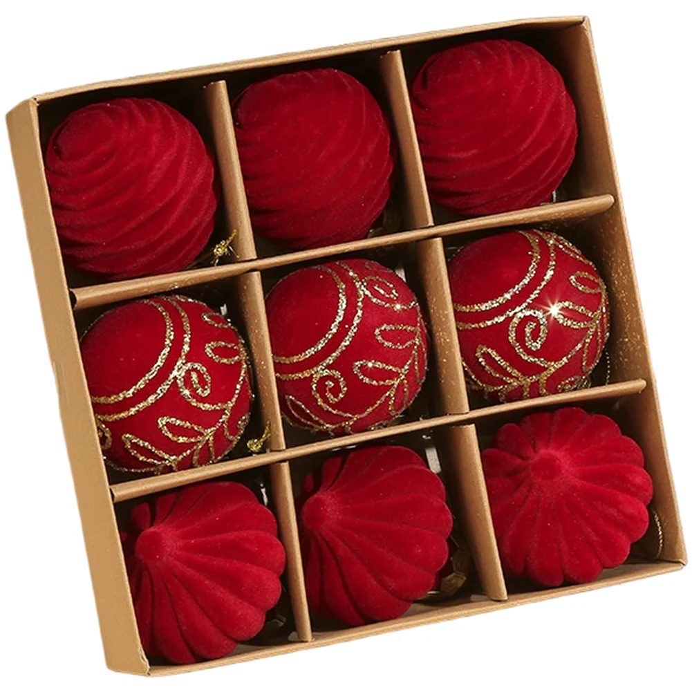 

Набор из 9 мягких бархатных флокированных рождественских шаров для демонстрации елок, сезонных безделушек для праздничного украшения