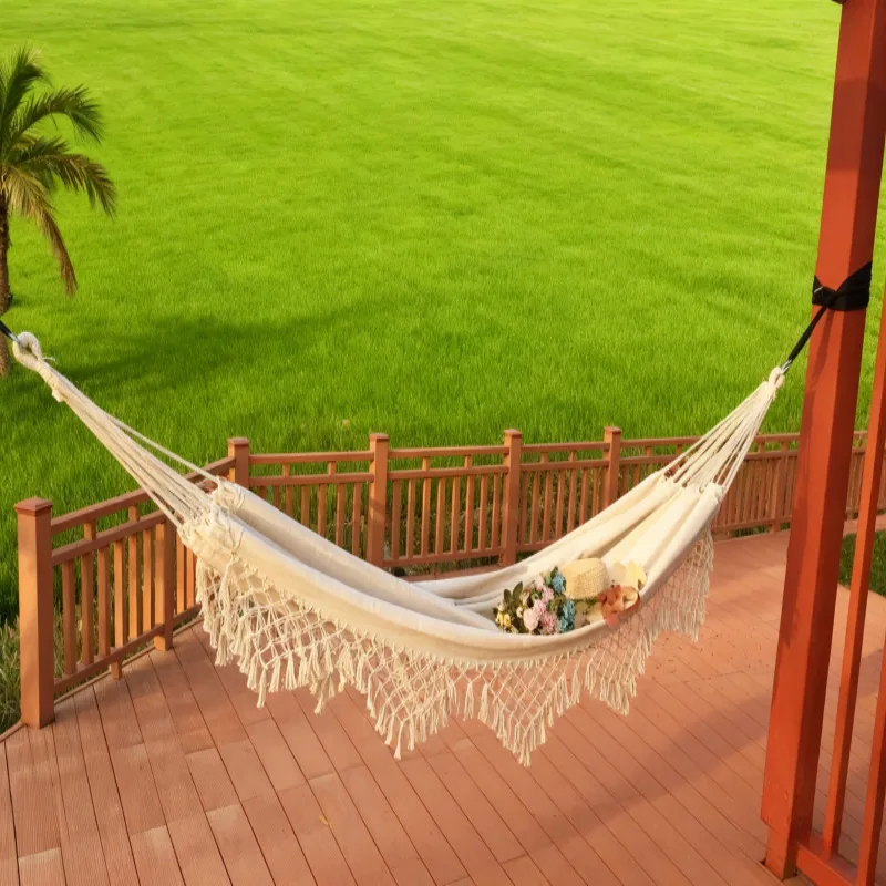 200X150cm Double Tassel Canvas Hammock Nordic Style Hanging Swing Large Size Indoor Outdoor Camping Home Leisure Rest Furniture