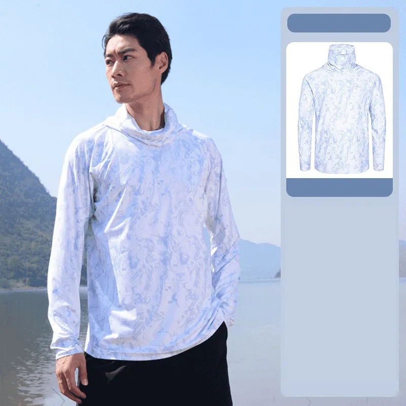التمويه الصيد ملابس الحماية من الشمس الرجال الحرير الجليد الصيف رقيقة جدا غطاء الصيد في الهواء الطلق تنفس تجفيف الشمس الملابس