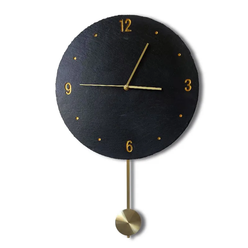 Natural black irregular slate electric needle wall clock living room decoration battery powered waterproof wedding gift