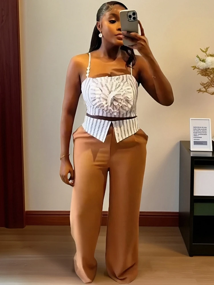 

2 Pieces Women's Sets Spaghetti Strap Tops And Wide Leg Pants Suits Two Piece Set Tracksuit Outfit 2025 Summer Autumn Suit