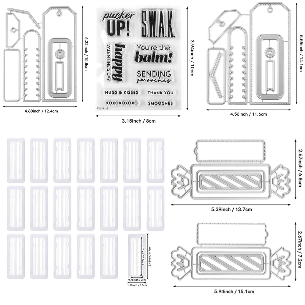 Plastic Clear Rectangle Domes Coordinating Cutting Dies Self-Adhesive Lip Balm Pouches Money Holder for DIY Craft Gift Cards