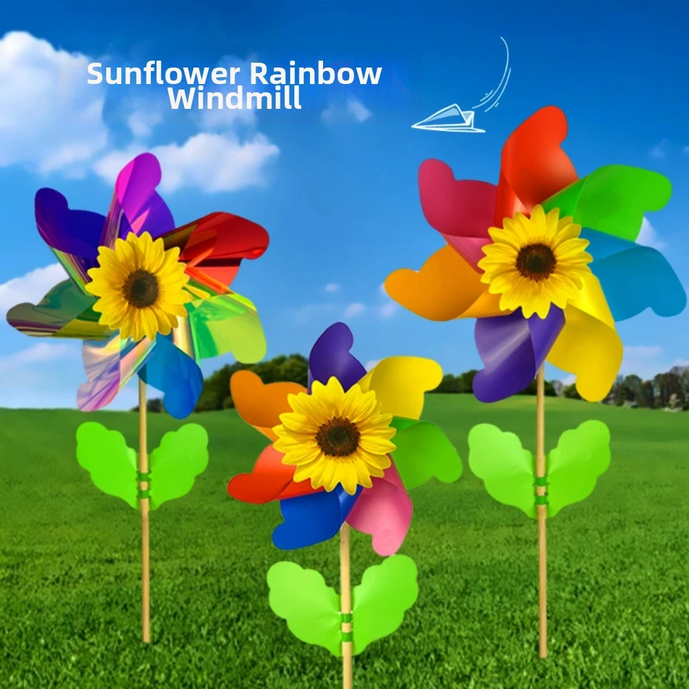 

21/29/37cm Sunflower Windmill Color Changing Multistyles Colorful Windmill Rotating Wind Spinner Outdoor Party Picnic Decor