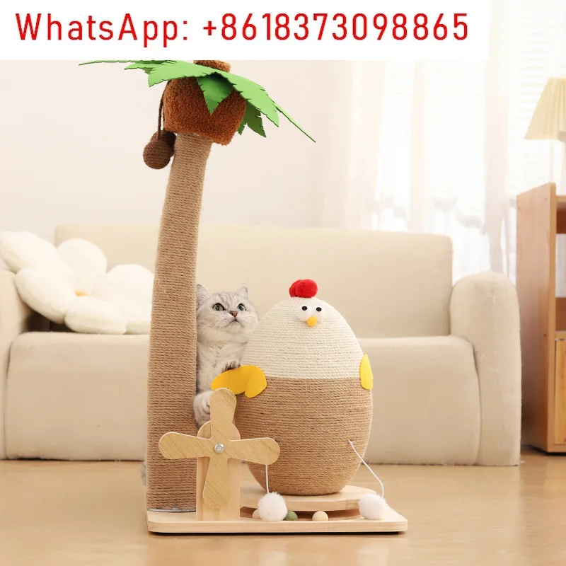 Vertical sisal cat scratching column solid wood cat turntable small cat climbing frame wear-resistant and not easy to chip toys