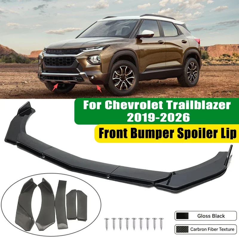 For Chevrolet Trailblazer 2019-2026 5Pcs ABS Car Front Bumper Lip Spoiler Splitter Body Kit Canard Tuning Accessories