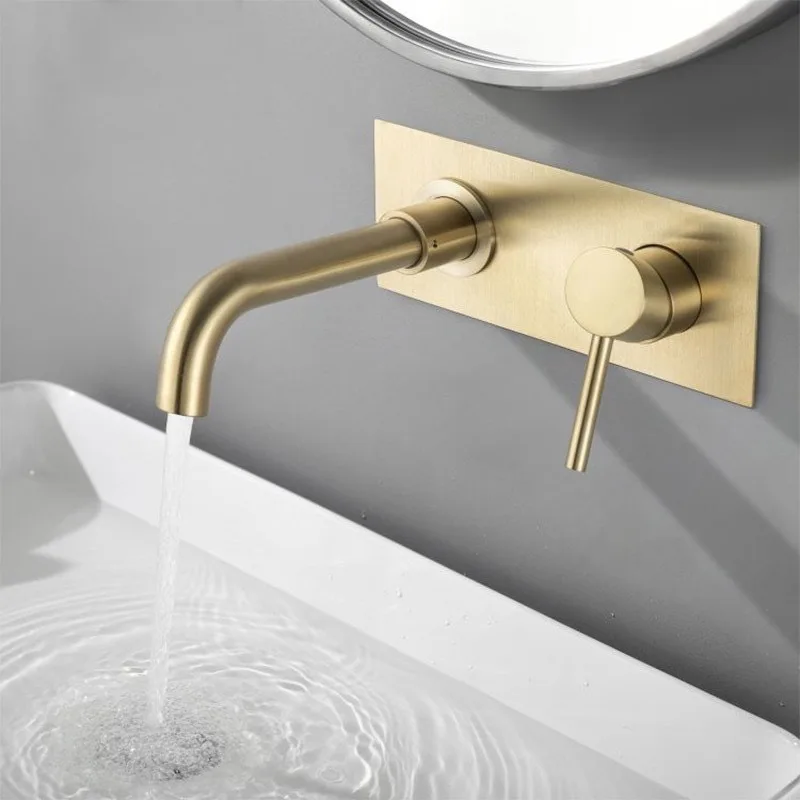 

Square Concealed Faucet for Hotel Apartment Bathroom Sink, Hot and Cold Wall-mounted Faucet, Brushed Gold.