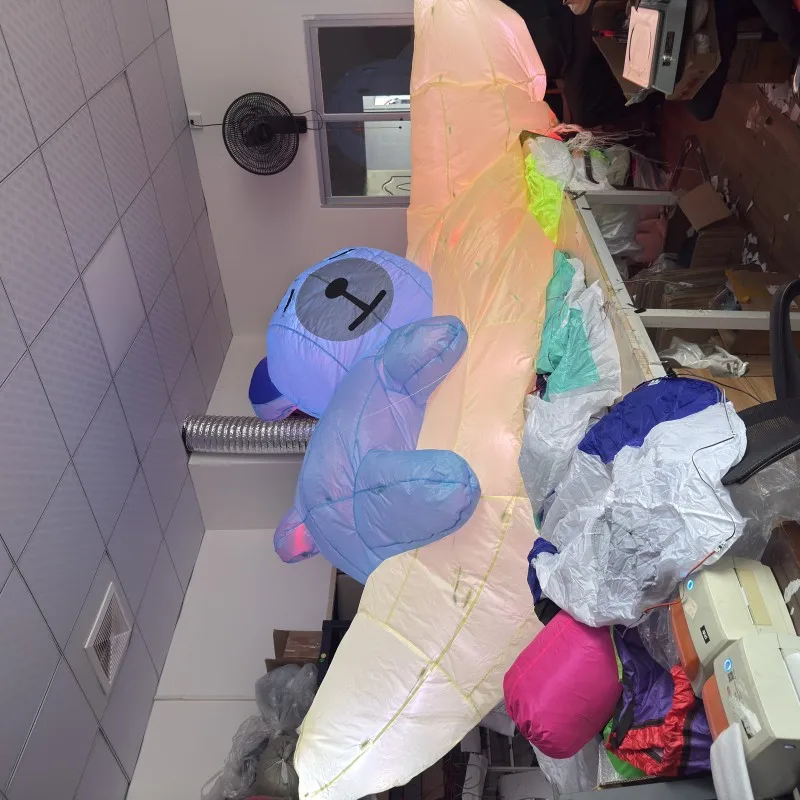 DDDZ 4M LED Bär-Mond-Linien-Luftschlepp, weicher aufblasbarer Teddybär-Luftschlepp mit Schwanzdekoration, 40D Ripstop-Nylon für Nachtshows & Drachenfliegen