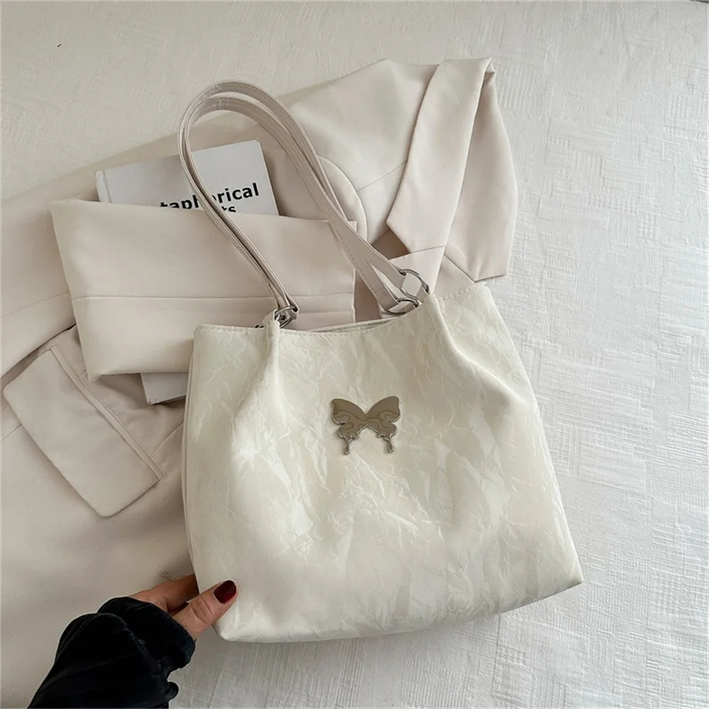 

Trendy Pu Leather Underarm Tote Bag Korean Style Zipper Sweet Shoulder Bag Solid Color Butterfly Pattern Luxury Handbag Outdoor