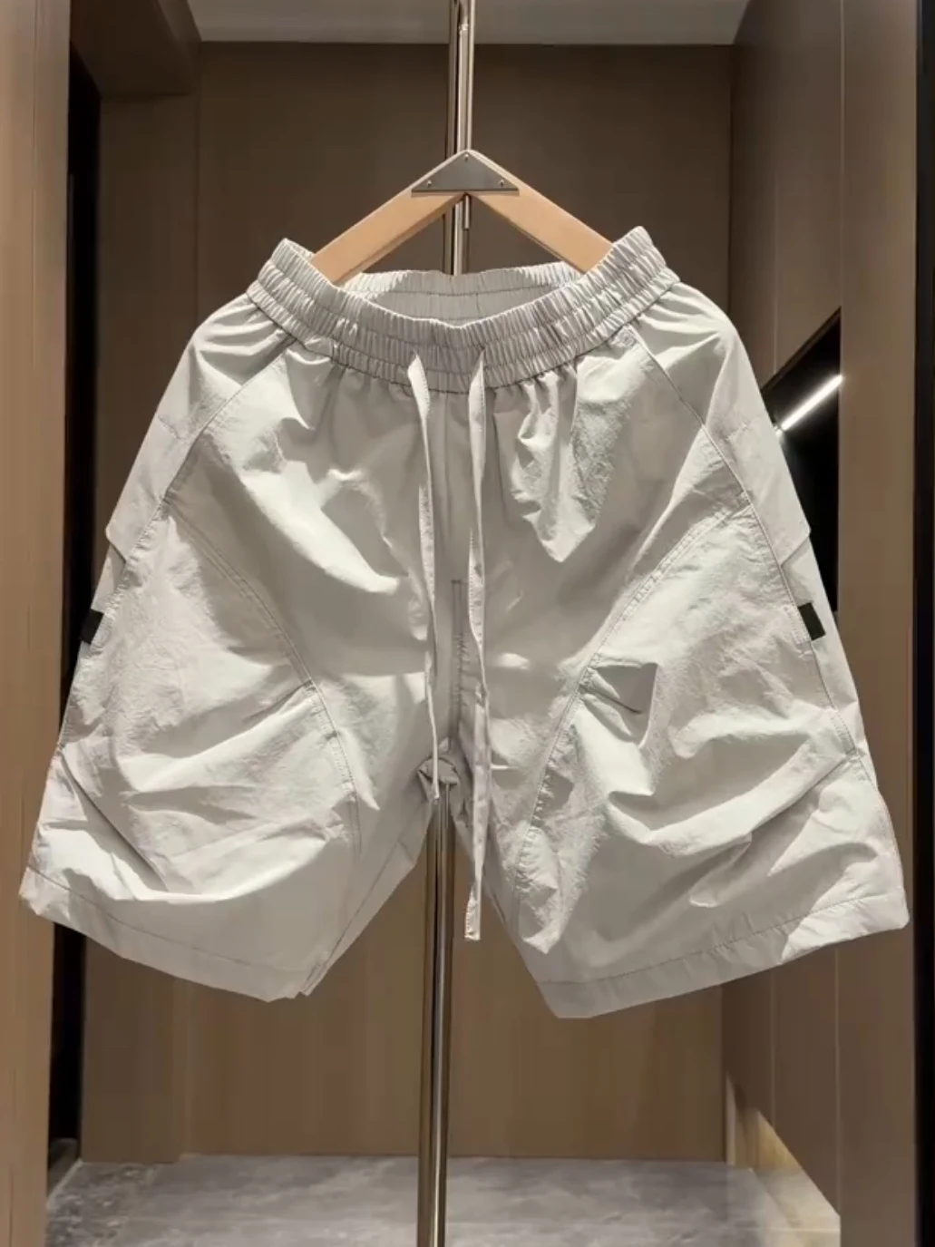 Summer New Men's Casual Workwear Shorts with Big Pockets Splice Breathable Loose Fit Five-Quarter Length Straight Leg Pants