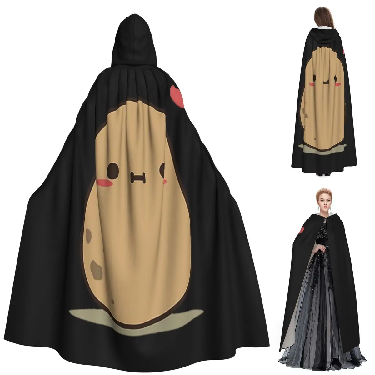 

Cute Potato In Love Long Hooded Cloak Witch Medieval Costume Cosplay Cape HalloweenParty Adult Unisex