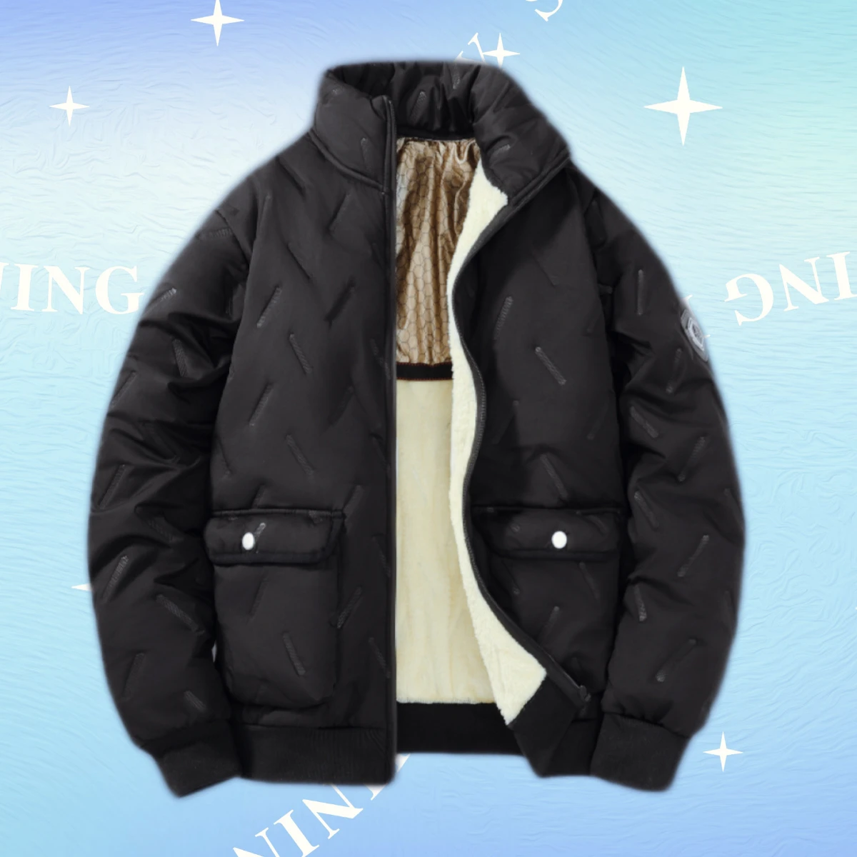 

Best-selling men's cotton-padded jacket, cotton steel stamp embossed ultrasonic thickened warm and fashionable cotton-padded jac