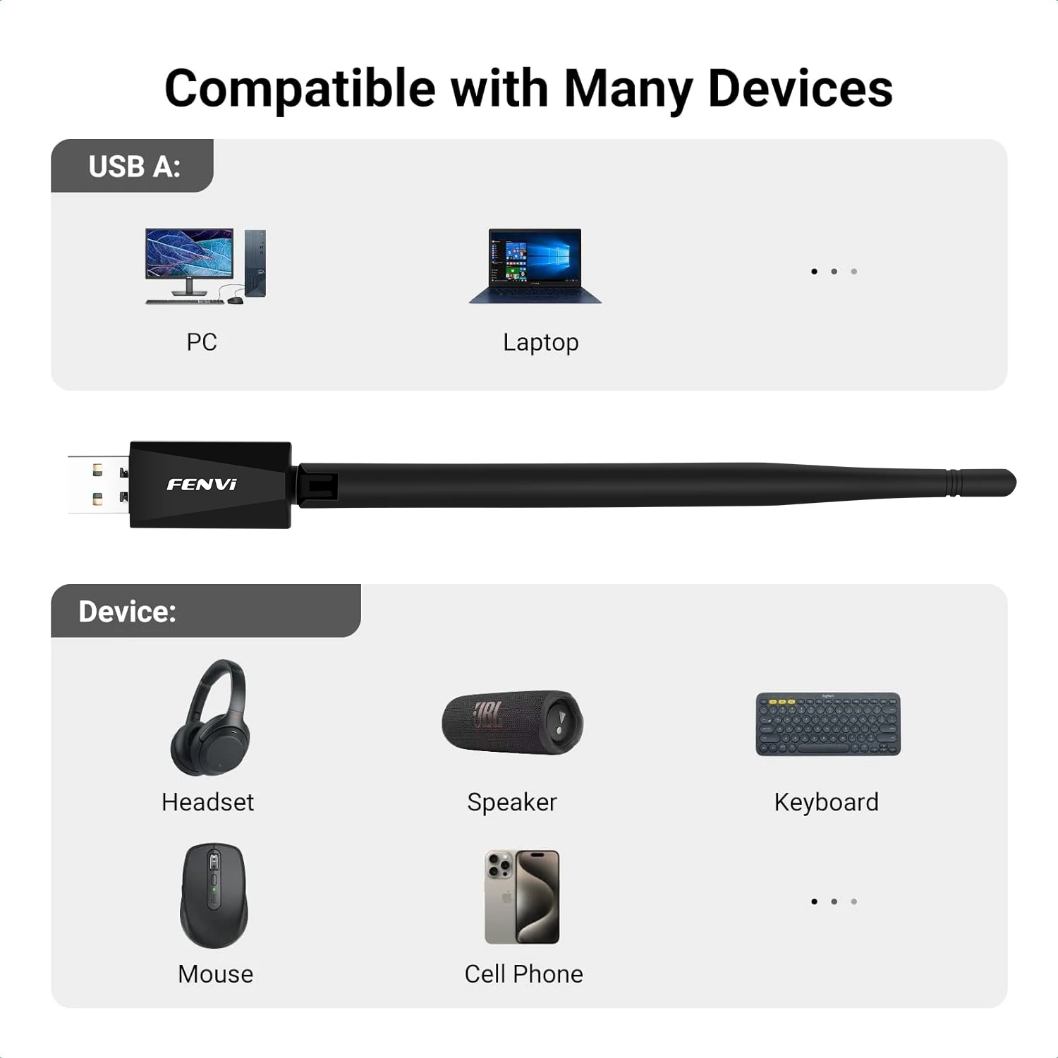 FENVI USB Bluetooth 5.4 Adapter Free Driver Dongle Transmitter For Mouse Keyboard Music Audio Receiver PC Laptop Windows10/11