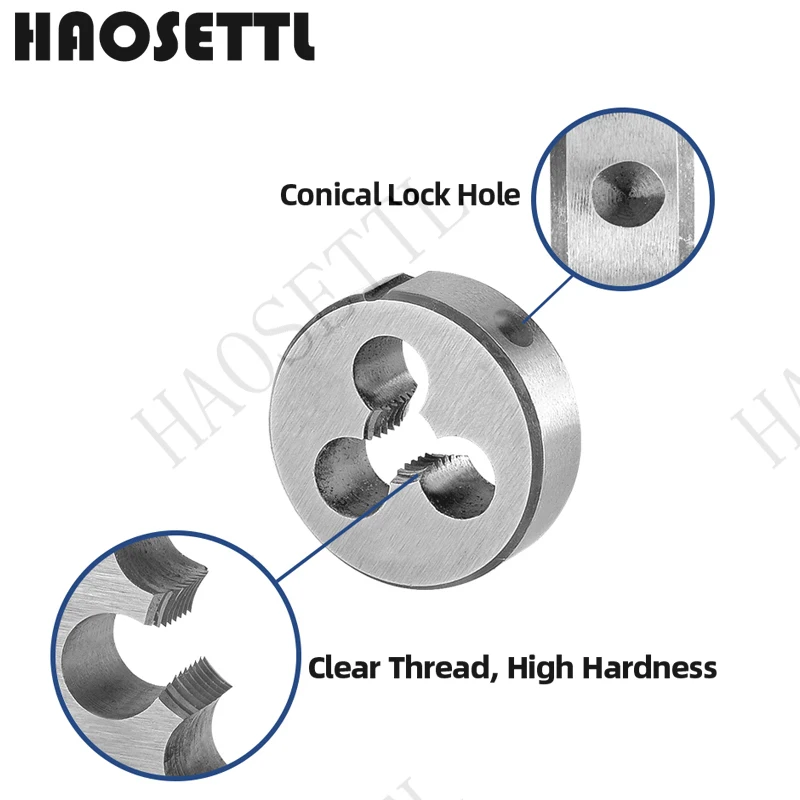 HAOSETTL 9/64-40 Set di maschi e matrici a destra, maschi filettati 9/64X40 e matrici rotonde