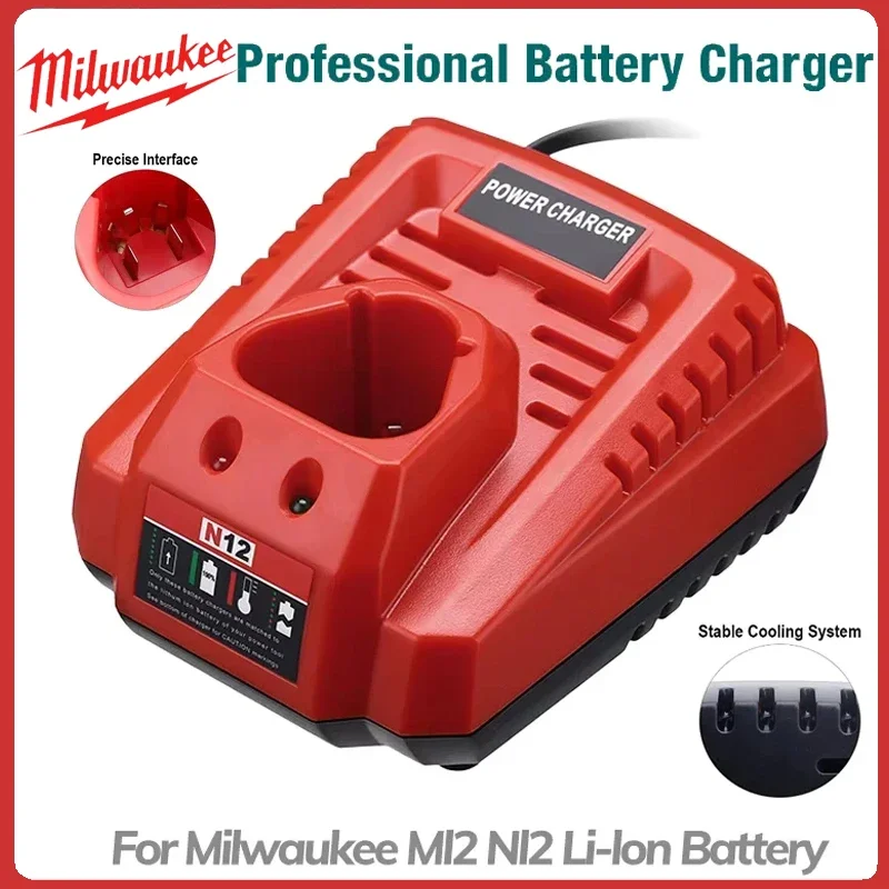

Charger Battery For Milwaukee Battery 3A M12 N12 Lithium-Ion Fast Charging Replacement 48-11-2401 48-11-2402 C12B C12BX
