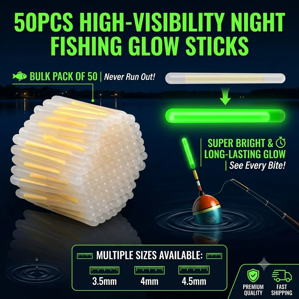 50pcs Fireflies Fluorescent Lightstick Light 3.5/4/4.5mm Fishing Float Rod Light Dark Glow Stick Useful Night Fishing Tackle