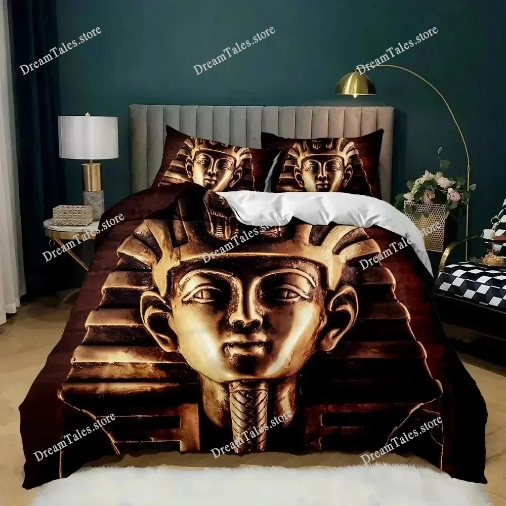 Pharaoh Bedding Sets,King Size 3D Ancient Egypt Tribe Decor Comforter Cover Set for Adult Egyptian Pyramid Polyester Duvet Cover