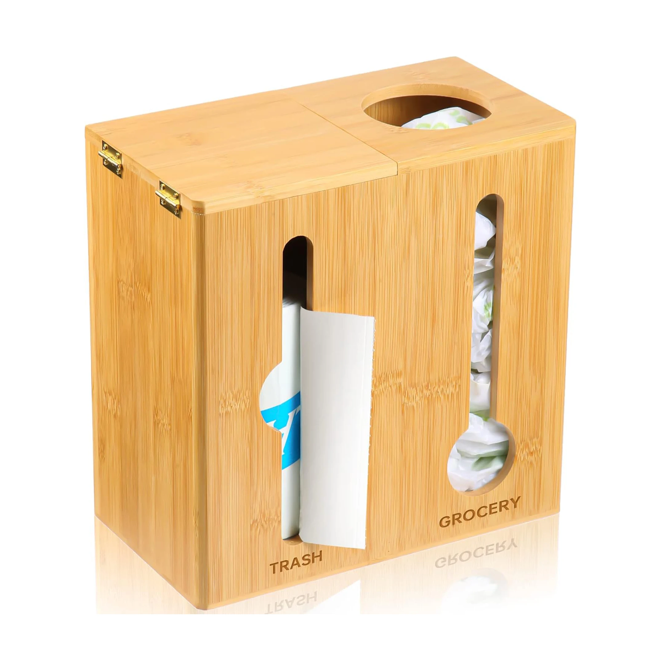 hot saltKitchen Home Trash Garbage Bag Dispenser Bamboo Wall Mount Storage Box Plastic Grocery Bag Holder Hang Over Door Cabinet