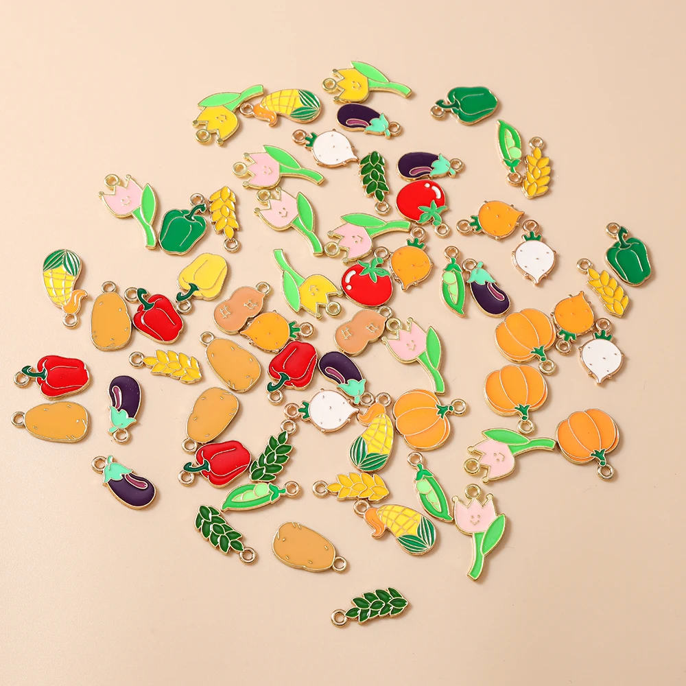 Leslie 10 Stück süße Emaille-Gemüse, Früchte, Erbse, Mais, Pfeffer, Kürbis, Tomaten, Charms für Armband, Halskette, DIY, Schmuckherstellung, Basteln – Detail 5