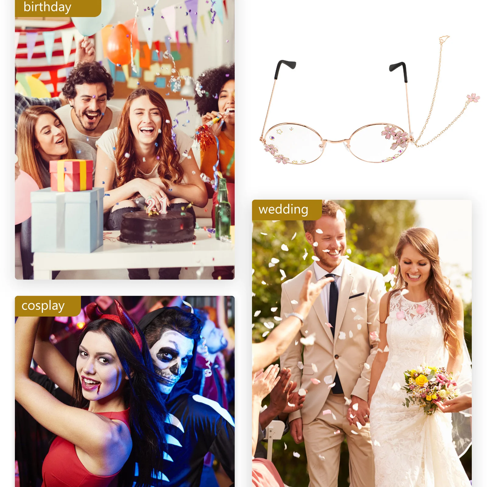 

Wing Pendant Cosplay Glasses Kawaii Cute Eyeglasses Lightweight Lolita Accessories Cosplay Party Glasses for Women Teens