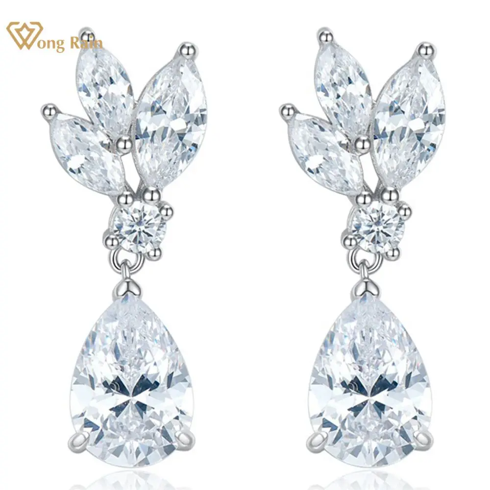 

Wong Rain 100% 925 Sterling Silver Pear Cut Lab Sapphire High Carbon Diamonds Gemstone Wedding Drop Dangle Earrings Fine Jewelry