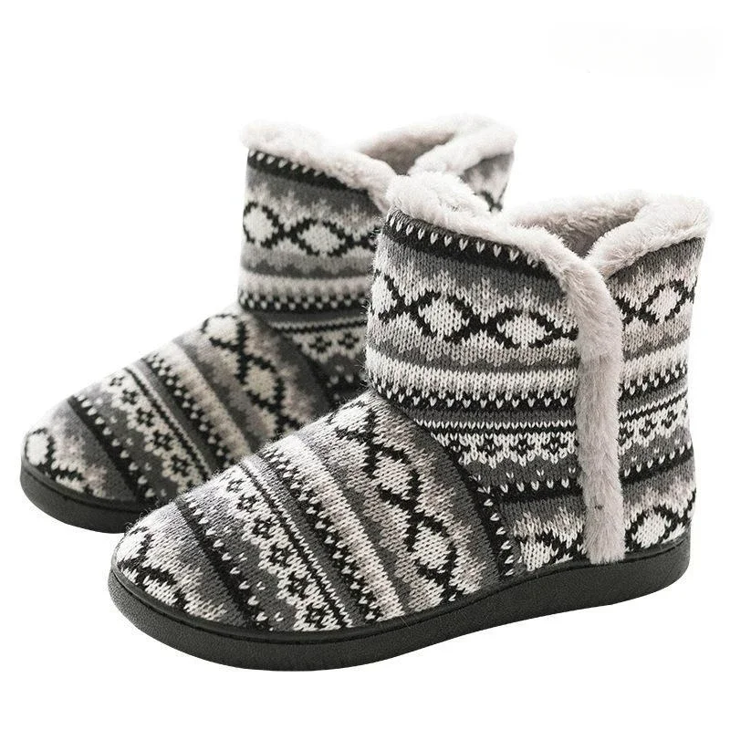 Slippers Booties for Women Men Plush Knitted House Shoes Boots Ladies Indoor Outdoor