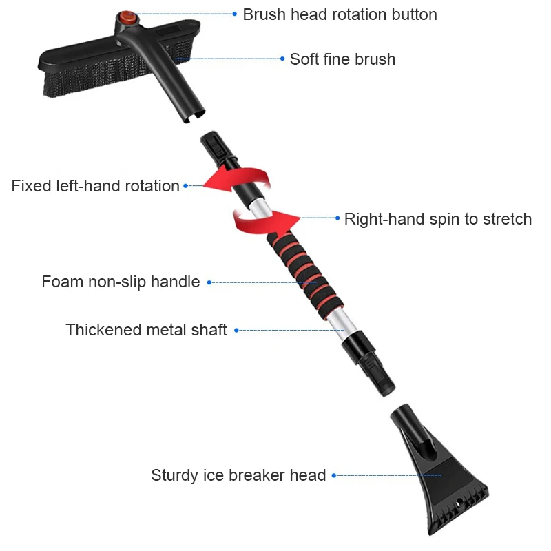 Car Snow Shovel 360 Degree Ice Scraper With Brush For Car Windshield Snow Remove Adjustable Broom Car Deicing Tool Snow Blower