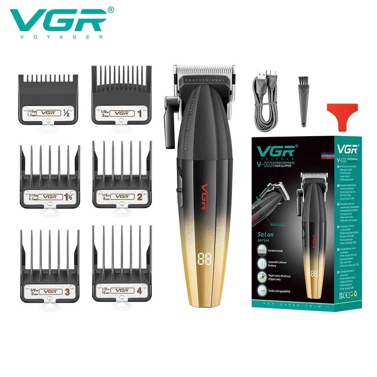 VGR Hair Clipper Professional Hair Trimmer 9000 RPM Barber Hair Cutting Machine Digital Display Haircut Clipper for Men V-003