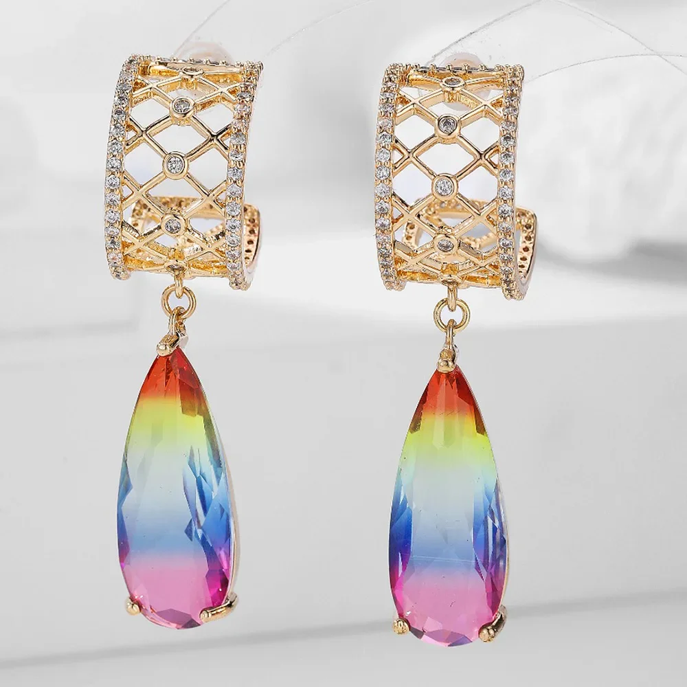 

Soramoore New Luxury Cute Gradient Earrings Trendy Cubic Zircon Indian Earrings For Women Wedding Engagement Party JEWELRY GIFT