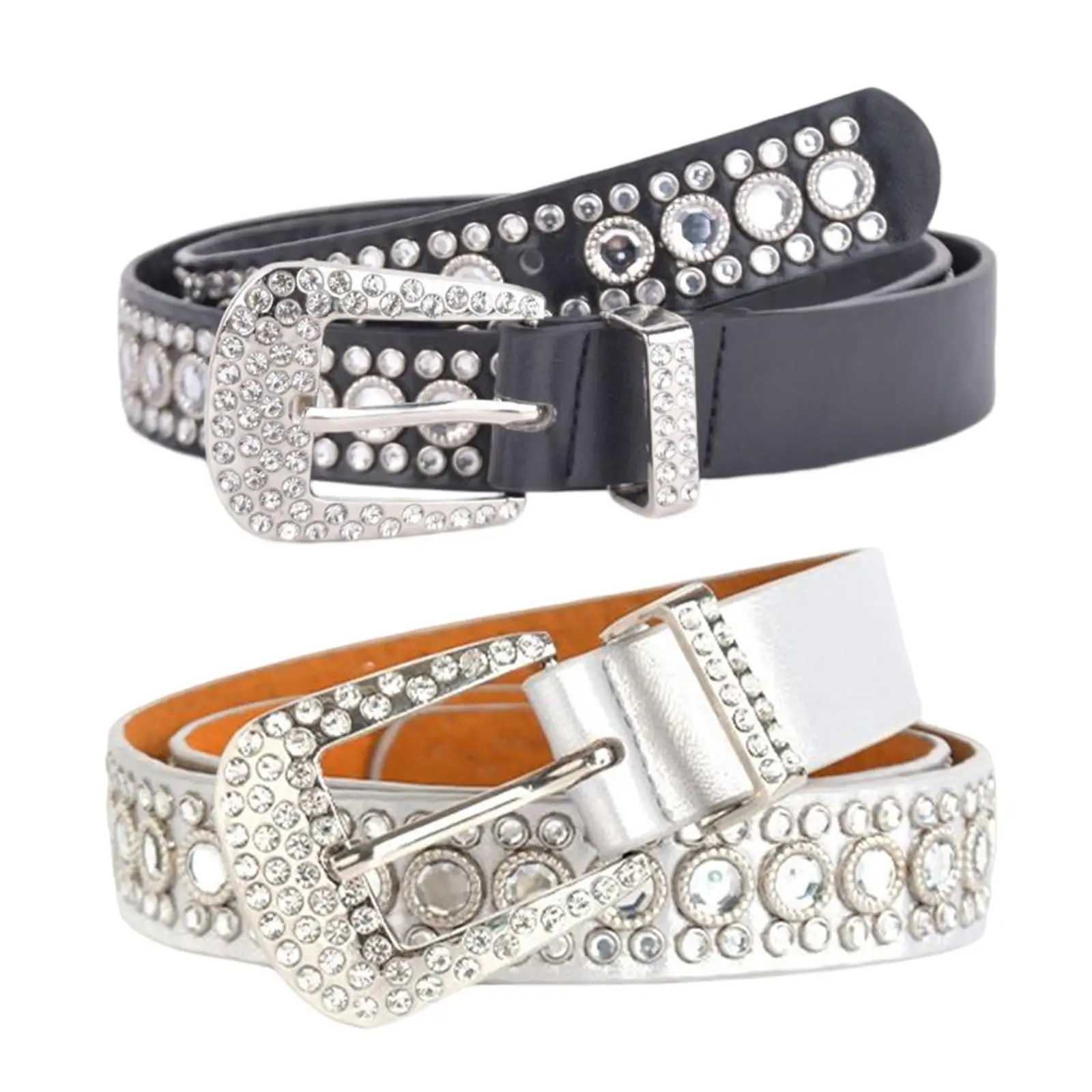 Rhinestones Belt Metal Buckle Crystal Studded Belt Fashion Wide Waist Belt Waist