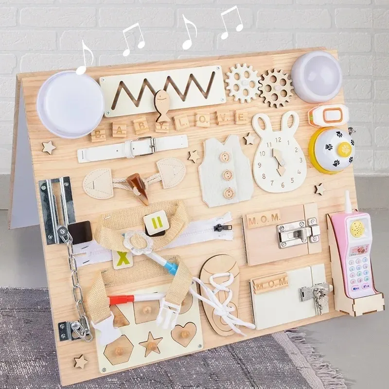 1 piece DIY Montessori Busy Board For Children's Handmade Early Education Toys  Life Skills Training DIY Wooden Business Board
