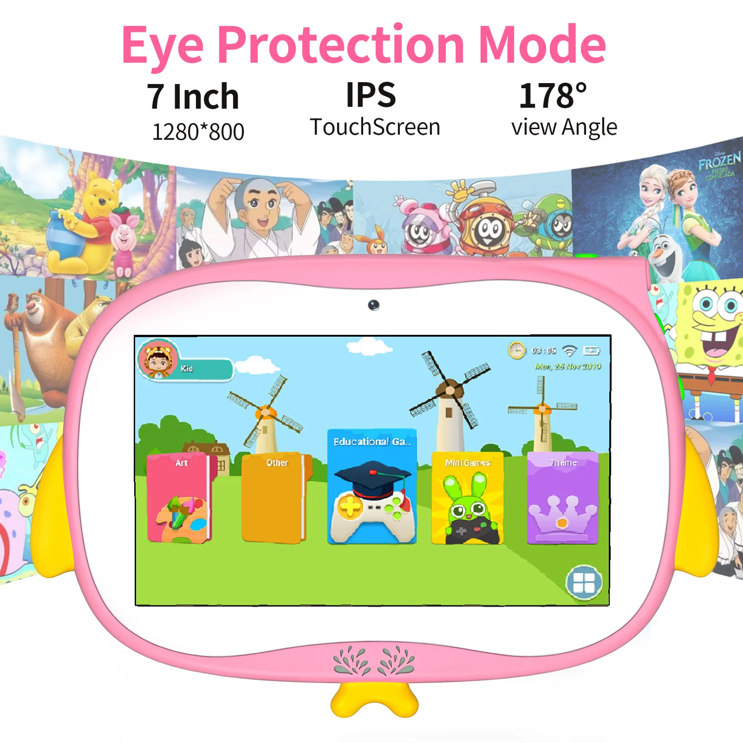 2026 New Cartoon Pattern 7 Inch Kids' Tablets Android Learning Education Tablet PC Kids-Proof Protective Case Tablet 4000mAh