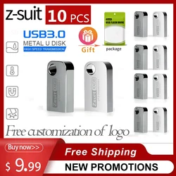 Z-suit New 10PCS/Lot Metal USB Flash Drive USB 3.0 4GB 16GB Customized LOGO USB Memory 128GB Pendrive 32GB U-Disk