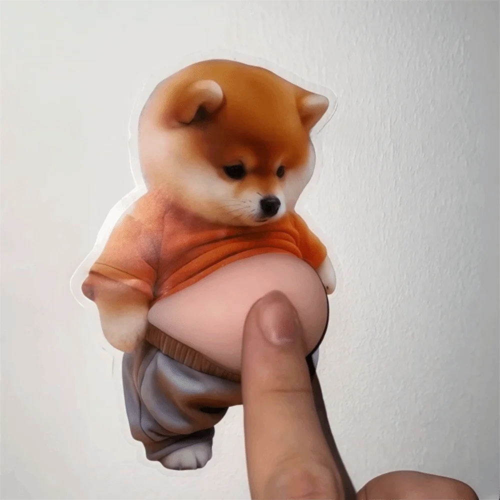 Funny 3D Soft Belly Cat Sticker Squeezeable Waterproof Animal Laptop Decal Silicone Self-Adhesive Inu Dog Phone Case Decoration