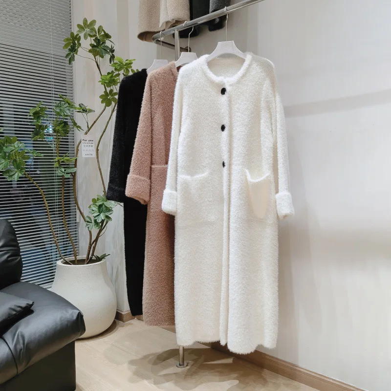 

Korean Style Lazy Faion Stand Collar Open Cardigan Sweater Autumn Winter Thiened High-End Loose Soft Knitted Windbreaker Coat