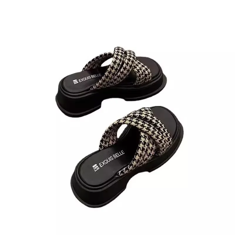 NOVEDAD DE VERANO 2024, sandalias informales a la moda para mujer, sandalias de playa con lazo cruzado, Zapatillas de casa para mujer