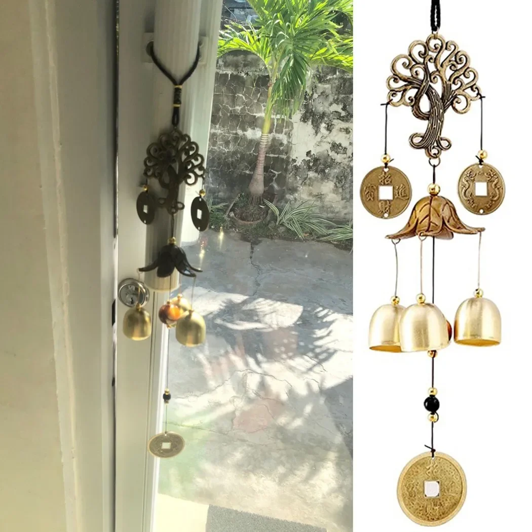 Metal Wood Money Tree Wind Chimes Bell Good Lucky Home Garden Outdoor Indoor Wall Hanging Use Elegant Sound Decorations